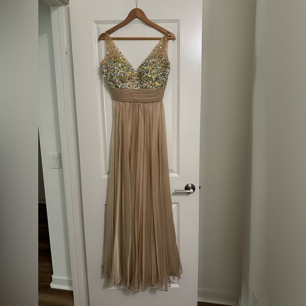 La Femme Gown - Tan with Gems - Size 8